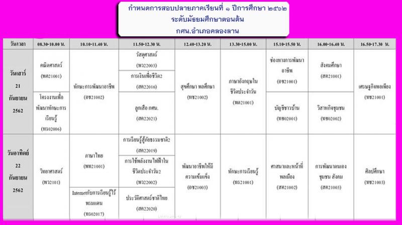3. ตารางสอบปลายภาคเรียน